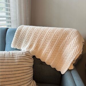 Handmade Cream Chevron Knit Blanket | Neutral Baby Blanket or Lap Throw | 3’ x 4